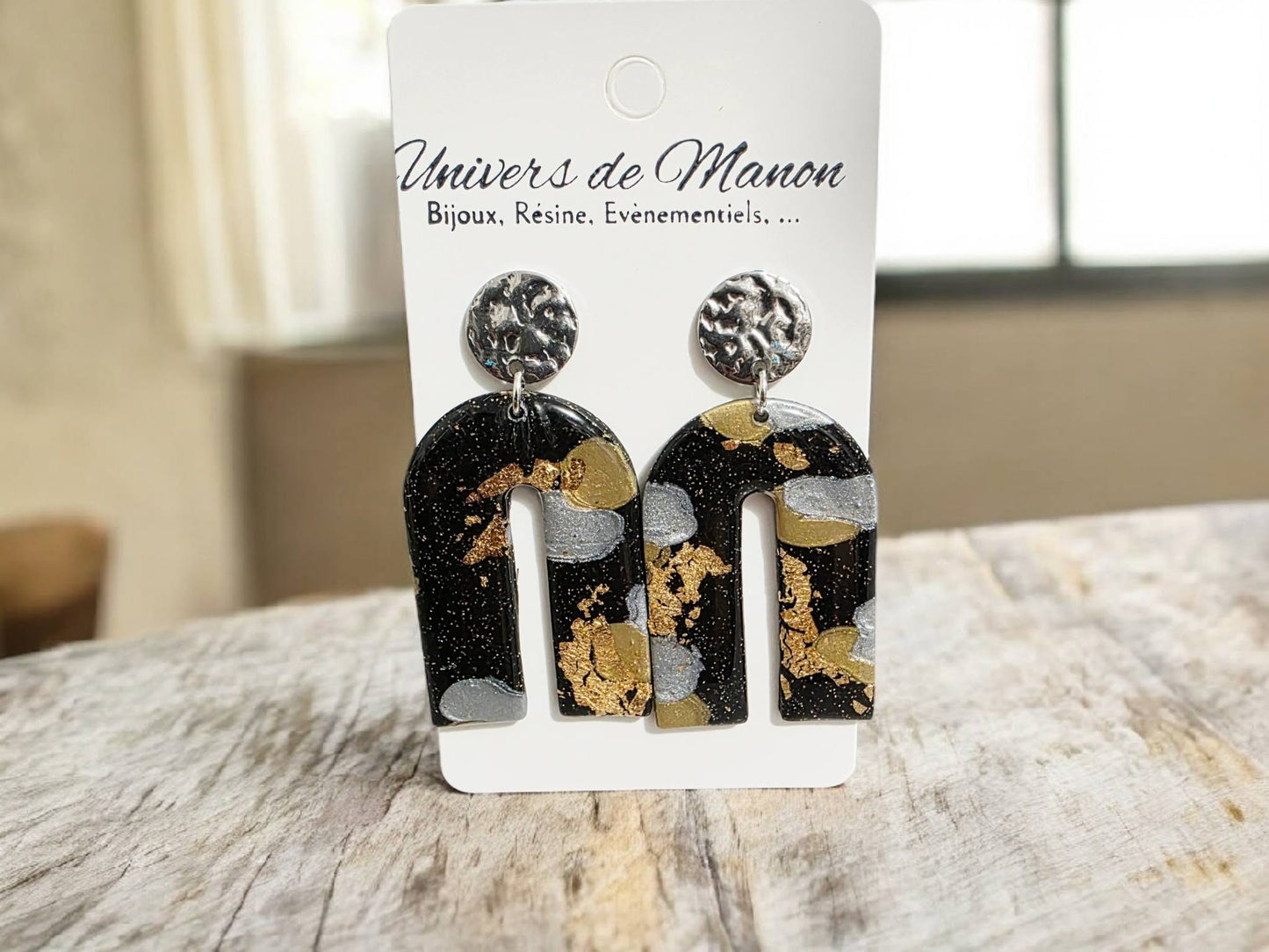 Boucles d’oreilles Géométriques Noir & Or