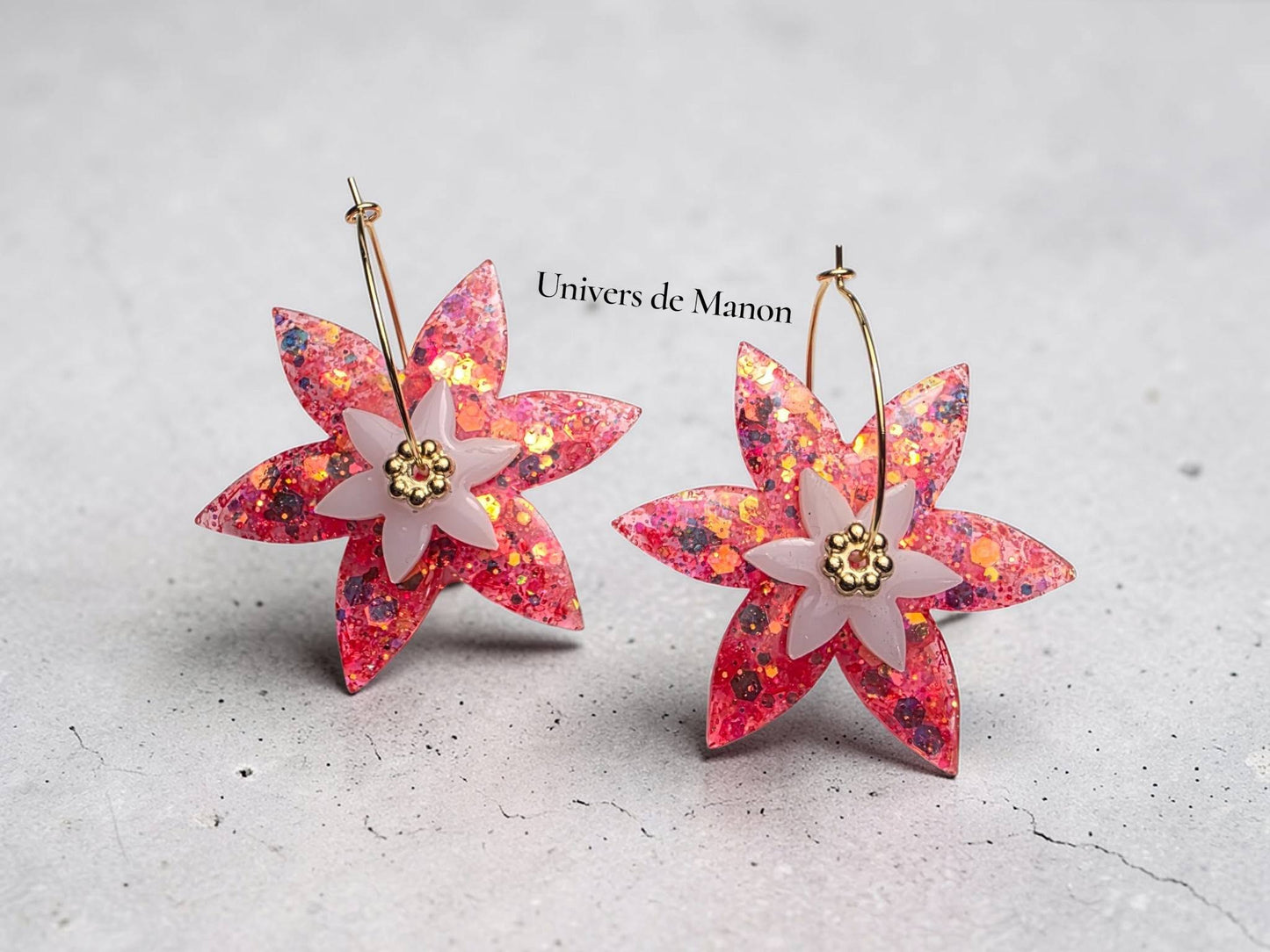Boucles d’oreilles Fleurs Rose Fuchsia Scintillantes