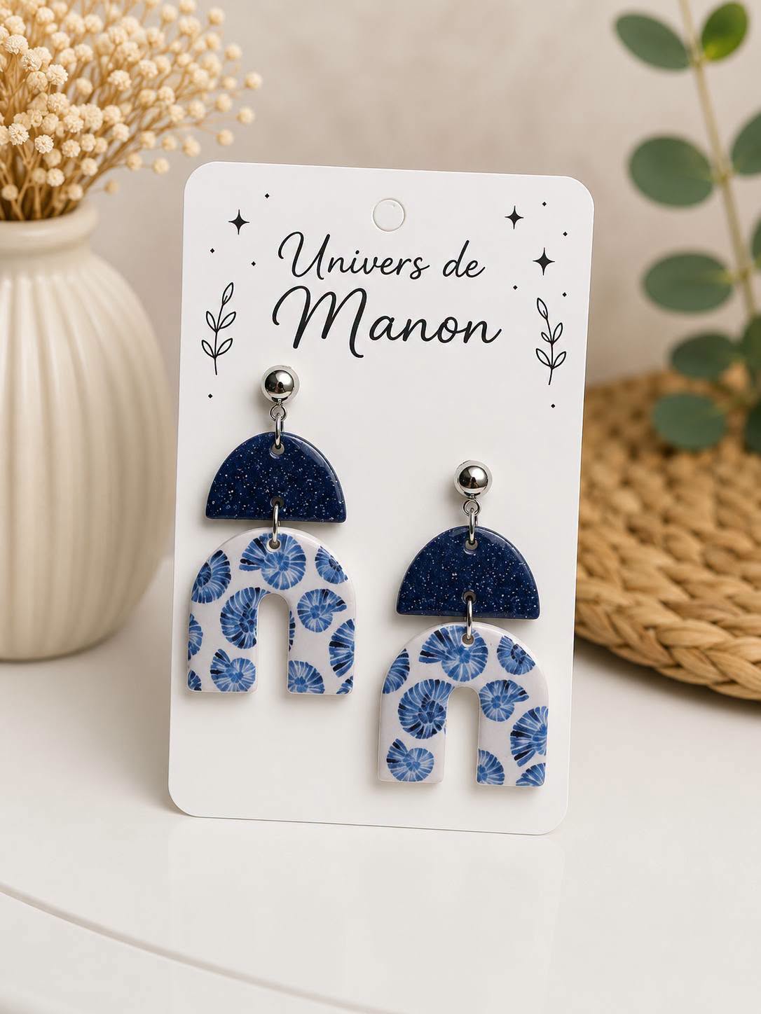 Boucles d’oreilles Bleu & coquillage