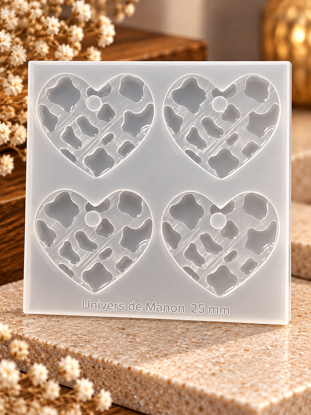 Moule Coeur Motif Vachette – 4 empreintes 25 mm