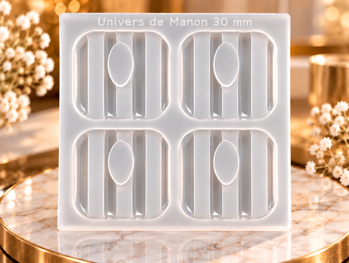 Moule en silicone Carré arrondis avec traits 30 mm