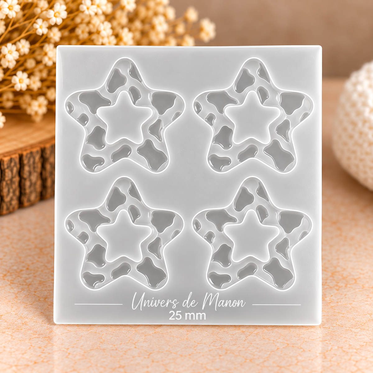 Moule Étoile Motif Vachette – 4 empreintes 25 mm