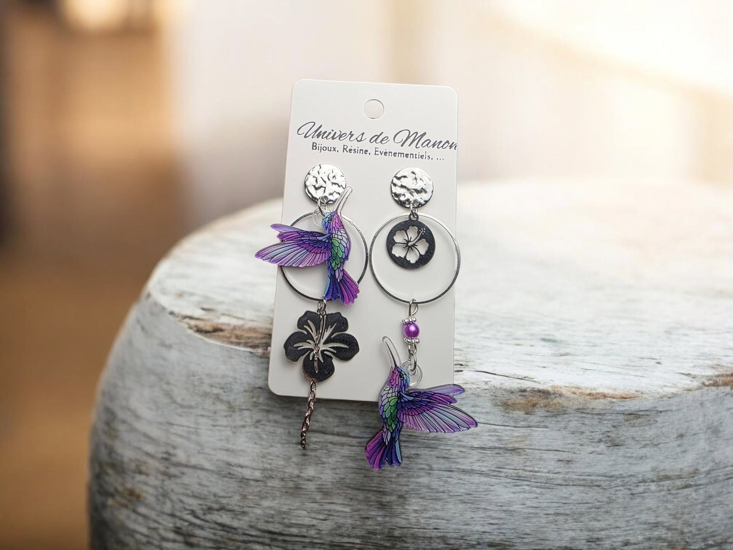 Boucles d’oreilles Colibri Fleuri