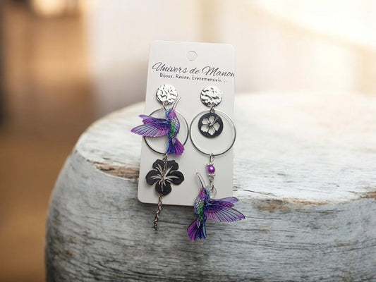 Boucles d’oreilles Colibri Fleuri