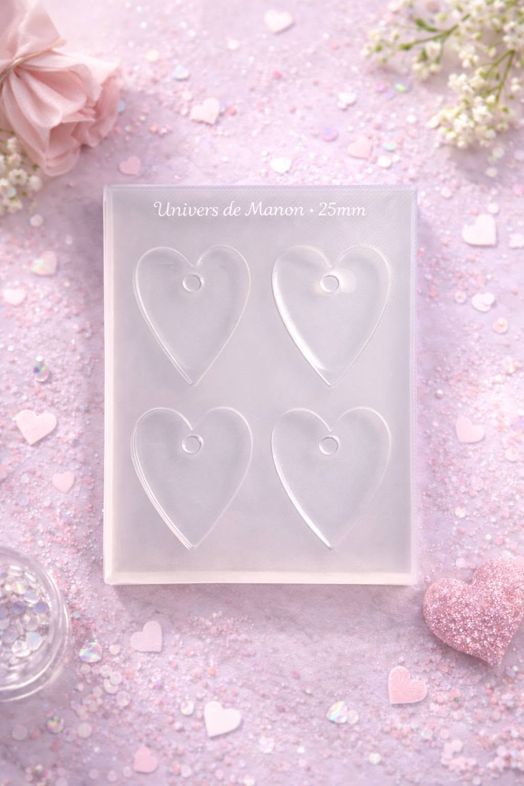 Moule silicone boucles d’oreilles cœur – 25 mm