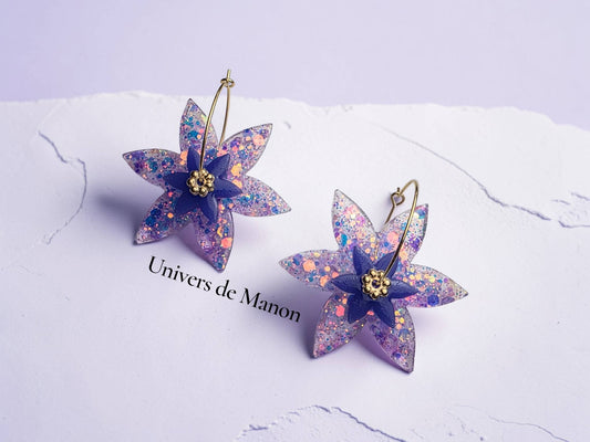 Boucles d’oreilles Fleurs Violettes Scintillantes
