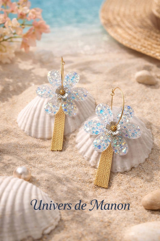 Boucles d’oreilles Fleurs Cristallines & Pampilles Dorées