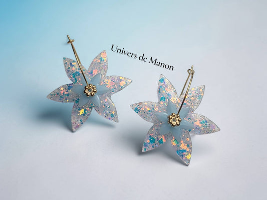 Boucles d’oreilles Fleurs Bleu Ciel Scintillantes