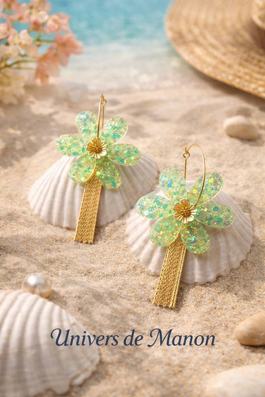 Boucles d’oreilles Fleur Jaune Irisée