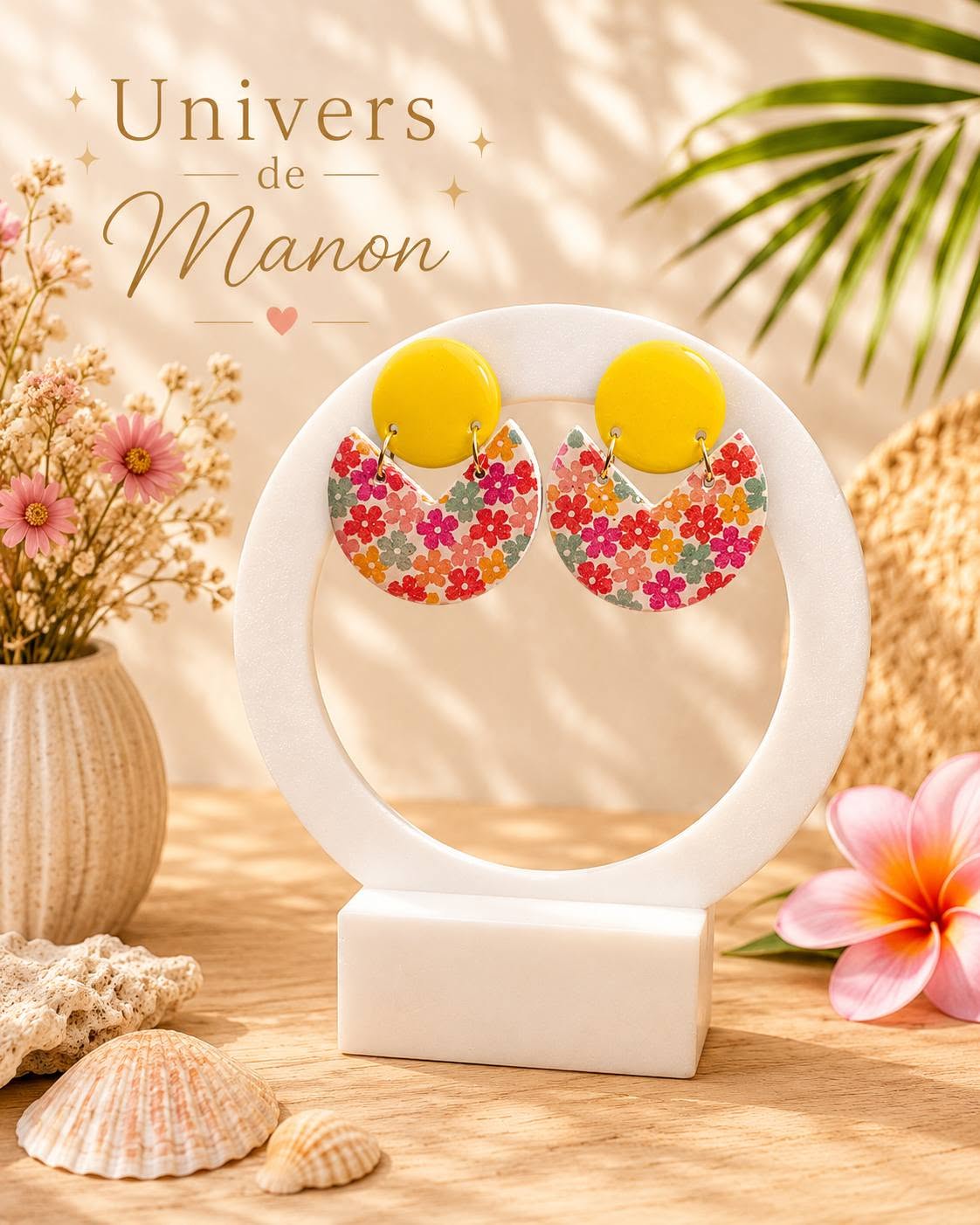 Boucles d’oreilles Fleurs Colorées & Jaune