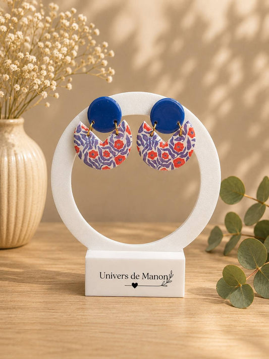 Boucles d’oreilles  Bleu, Fleurs & Rouge