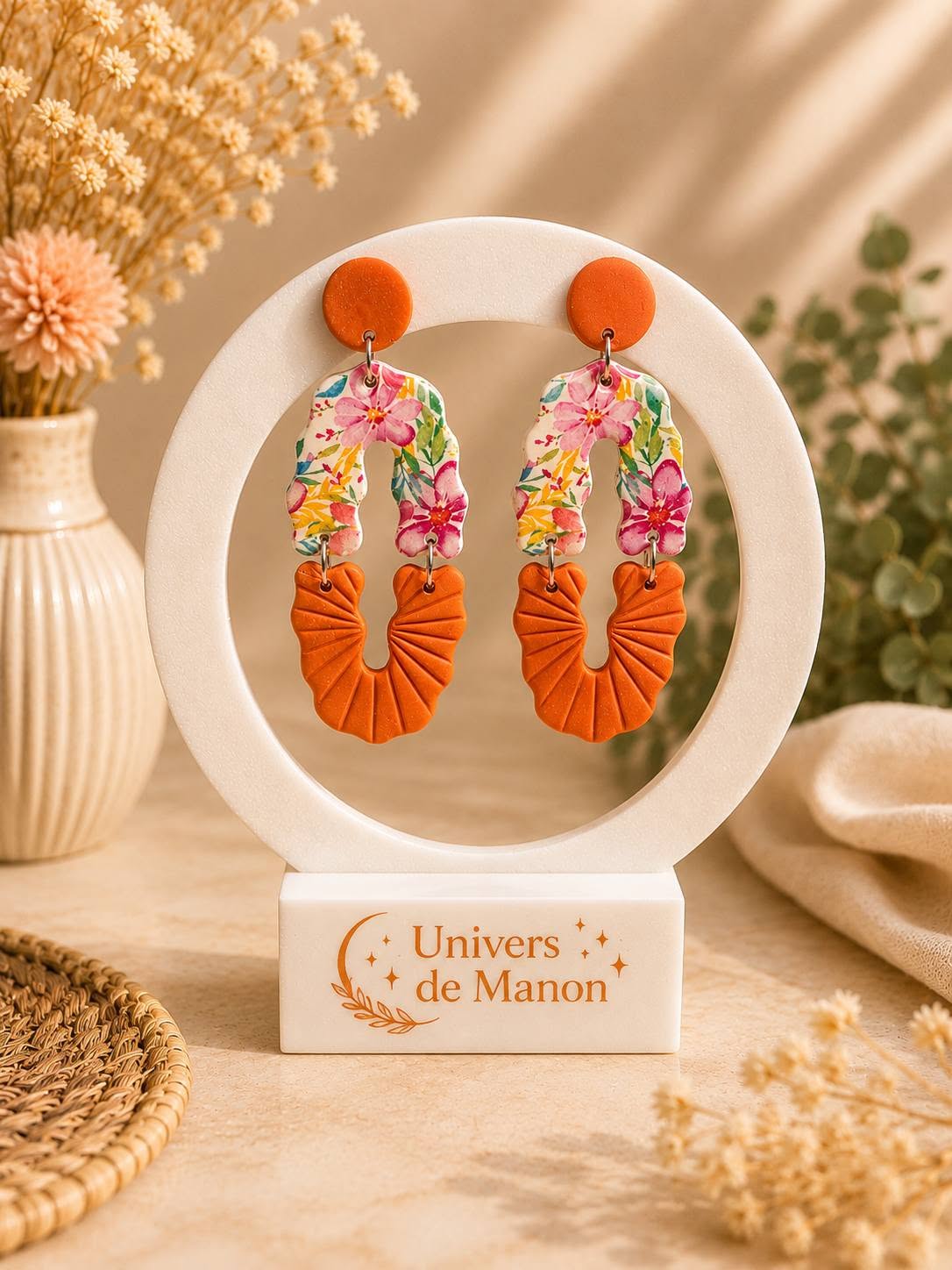 Boucles d’oreilles  Fleurs & Orange