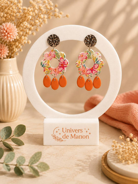 Boucles d’oreilles Fleurs & Pampilles Orange