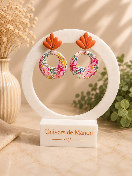 Boucles d’oreilles Fleurs Colorées & Orange
