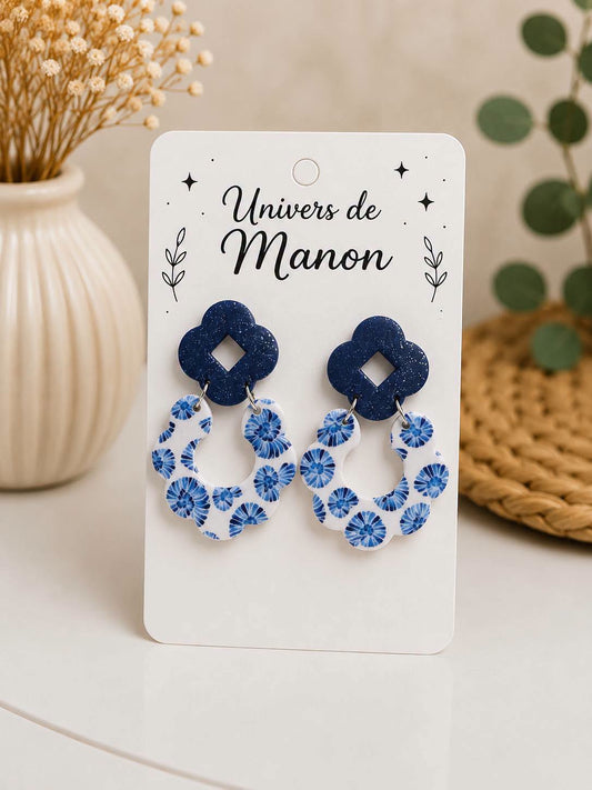 Boucles d’oreilles Coquillages Bleus & Blancs