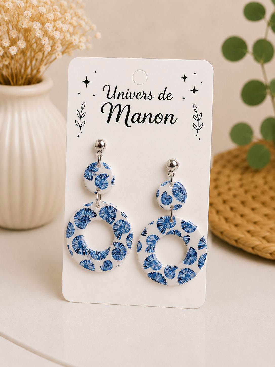 Boucles d’oreilles Anneaux Bleu & Blanc