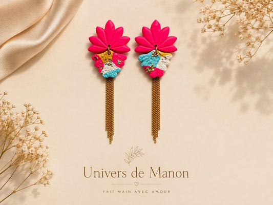 Boucles d’Oreilles Fleur Éclatante – Rose & Multicolore