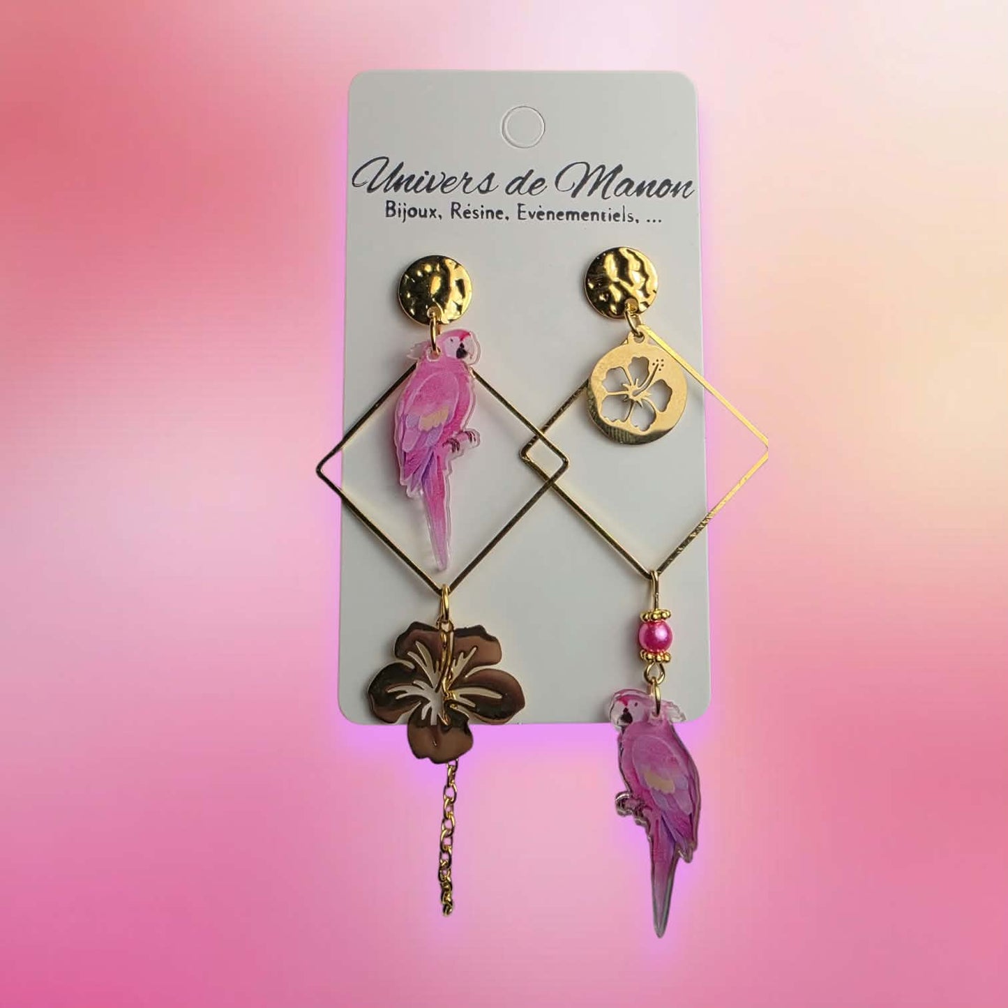 Boucles d’oreilles Perroquets Roses