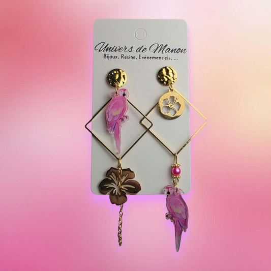 Boucles d’oreilles Perroquets Roses
