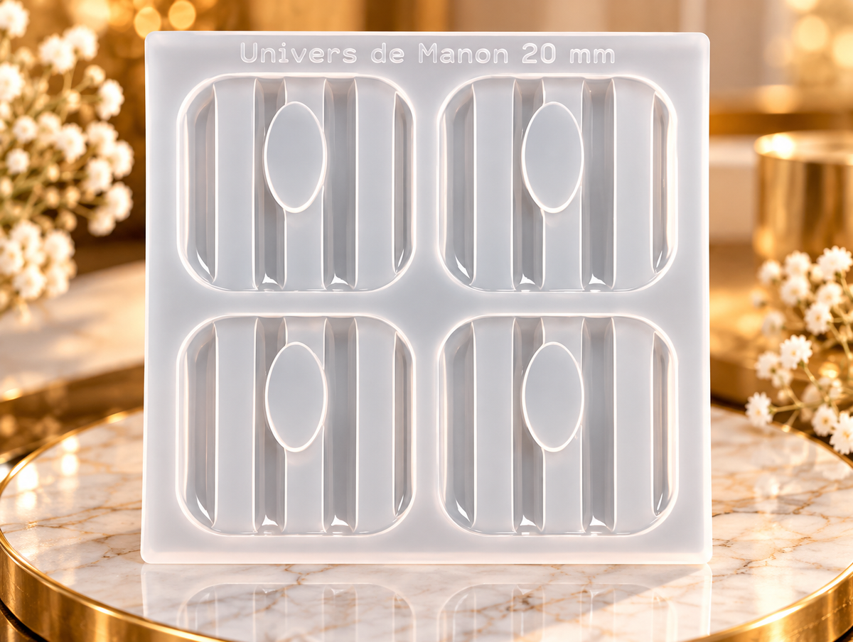 Moule en silicone Carré arrondis avec traits 20mm