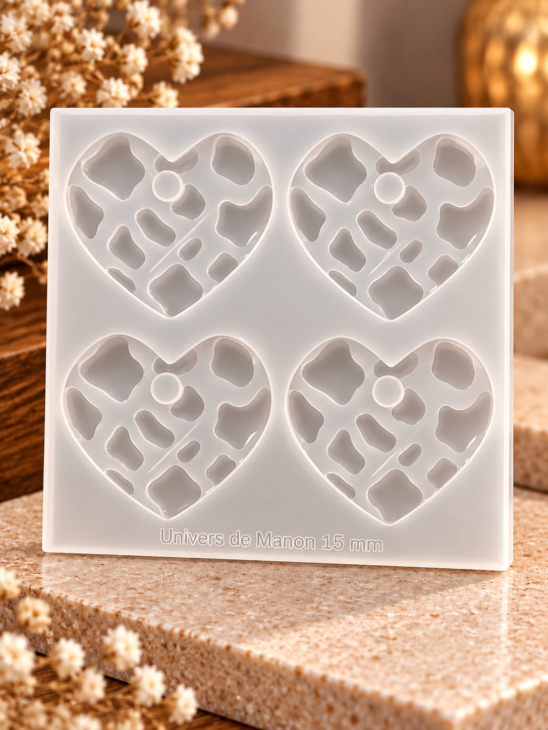 Moule Coeur  Motif Vachette – 4 empreintes 15mm